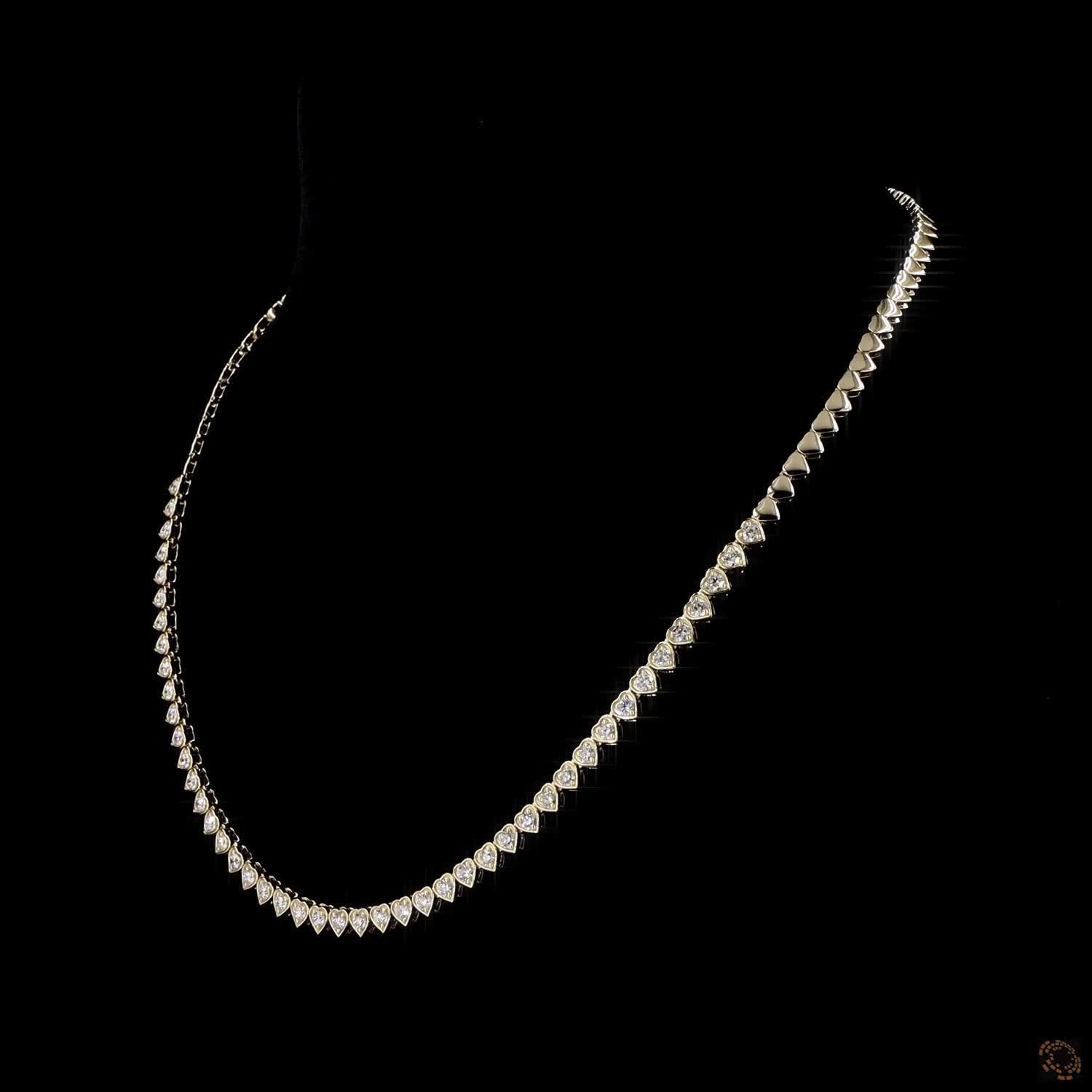 2.91 Ct Classic Heart Bezel Diamond Eternity Line Choker Necklace in Yellow Gold