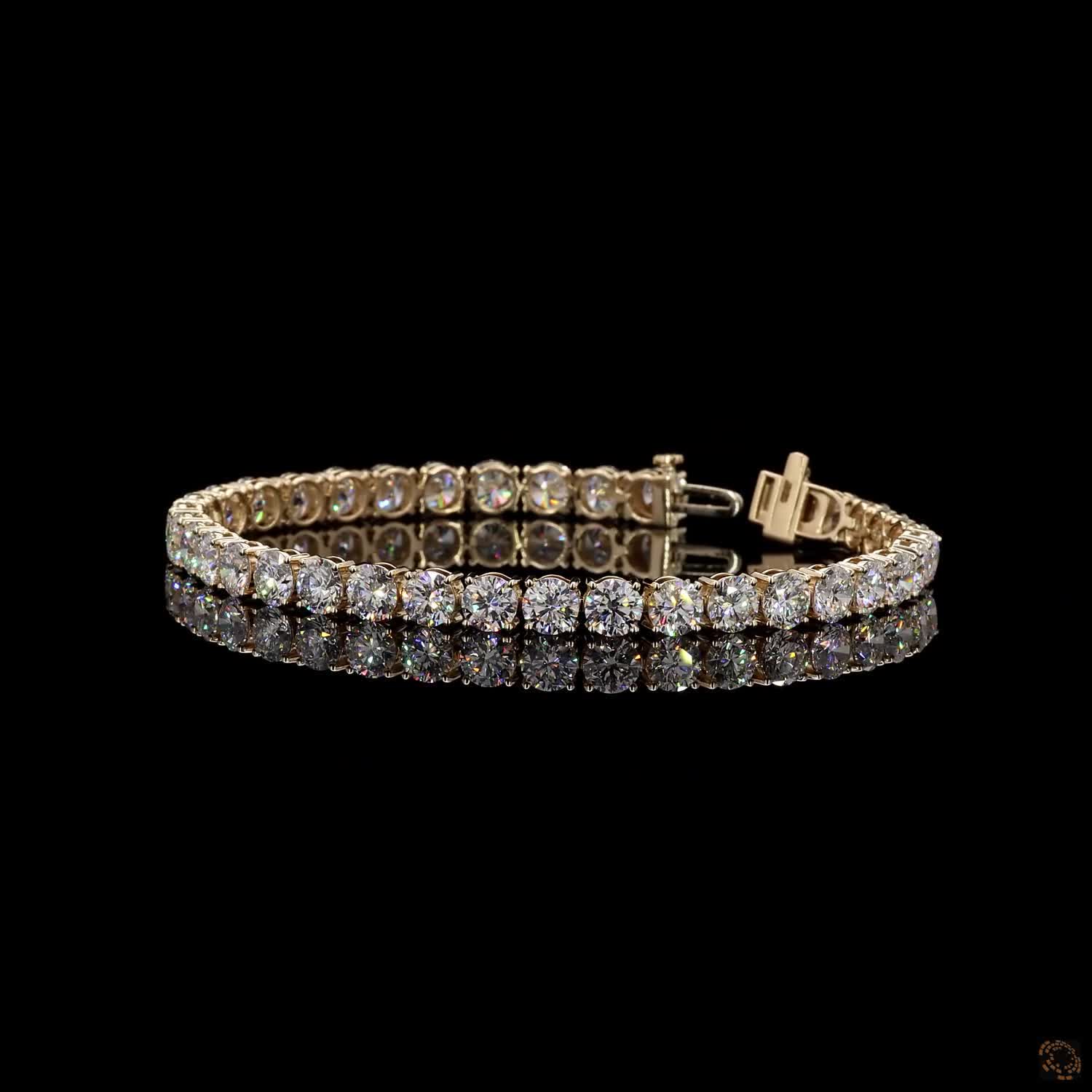 14.70 Ct 14K Yellow Gold Round Cut Moissanite Tennis Bracelet with Double Latch Box Clasp