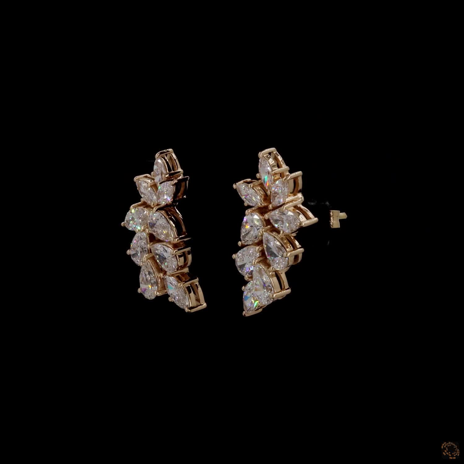 3.46 Ct High-clarity marquise and pear-cut diamonds arranged in alternating leaf patterns