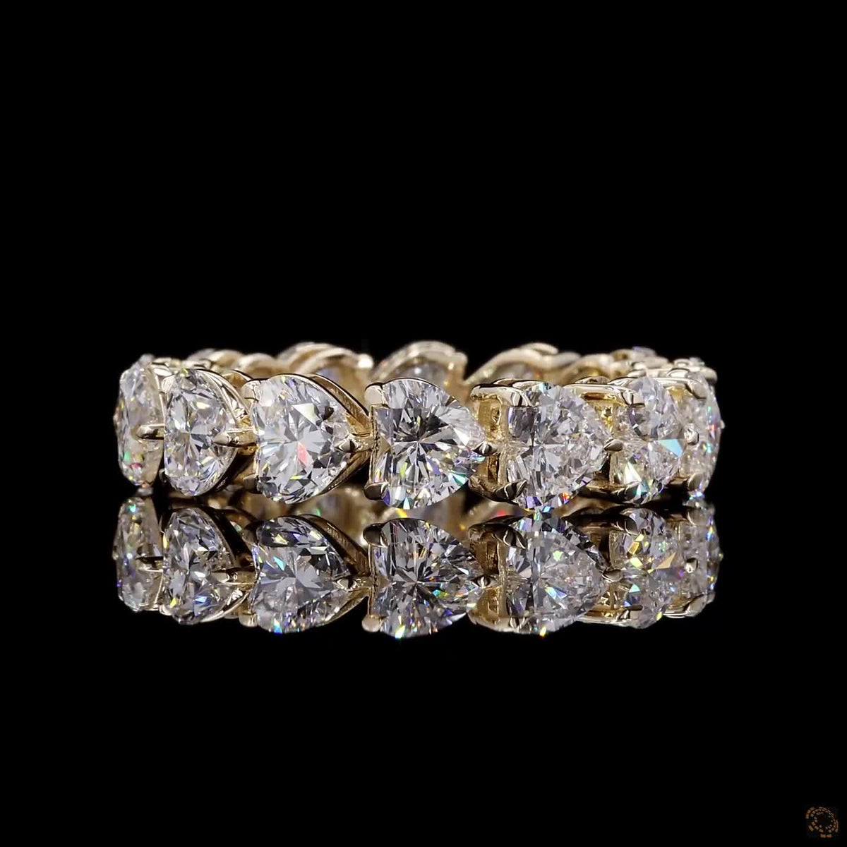 5.44 Ct Full eternity band featuring a continuous row of horizontally aligned heart-cut diamonds seamless entire band
