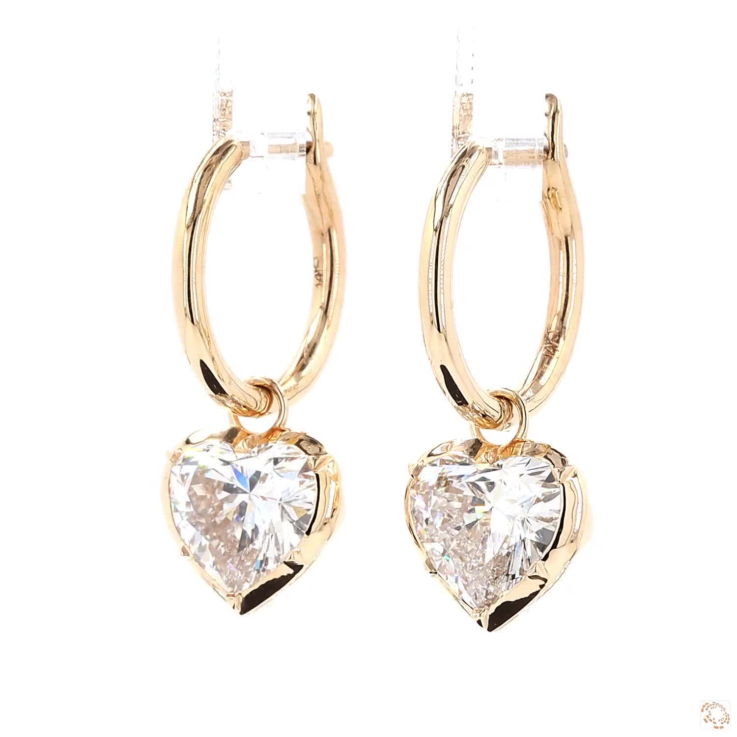 5.16 Ct Luxury Heart Cut Georgian Earring | 14K Yellow Gold Heart Hoop Earrings