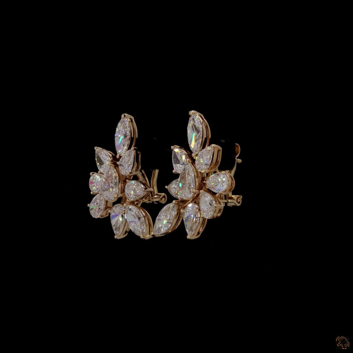 8.02 Ct 14K Yellow Gold Marquise & Pear  Botanical Ear Climber Earrings