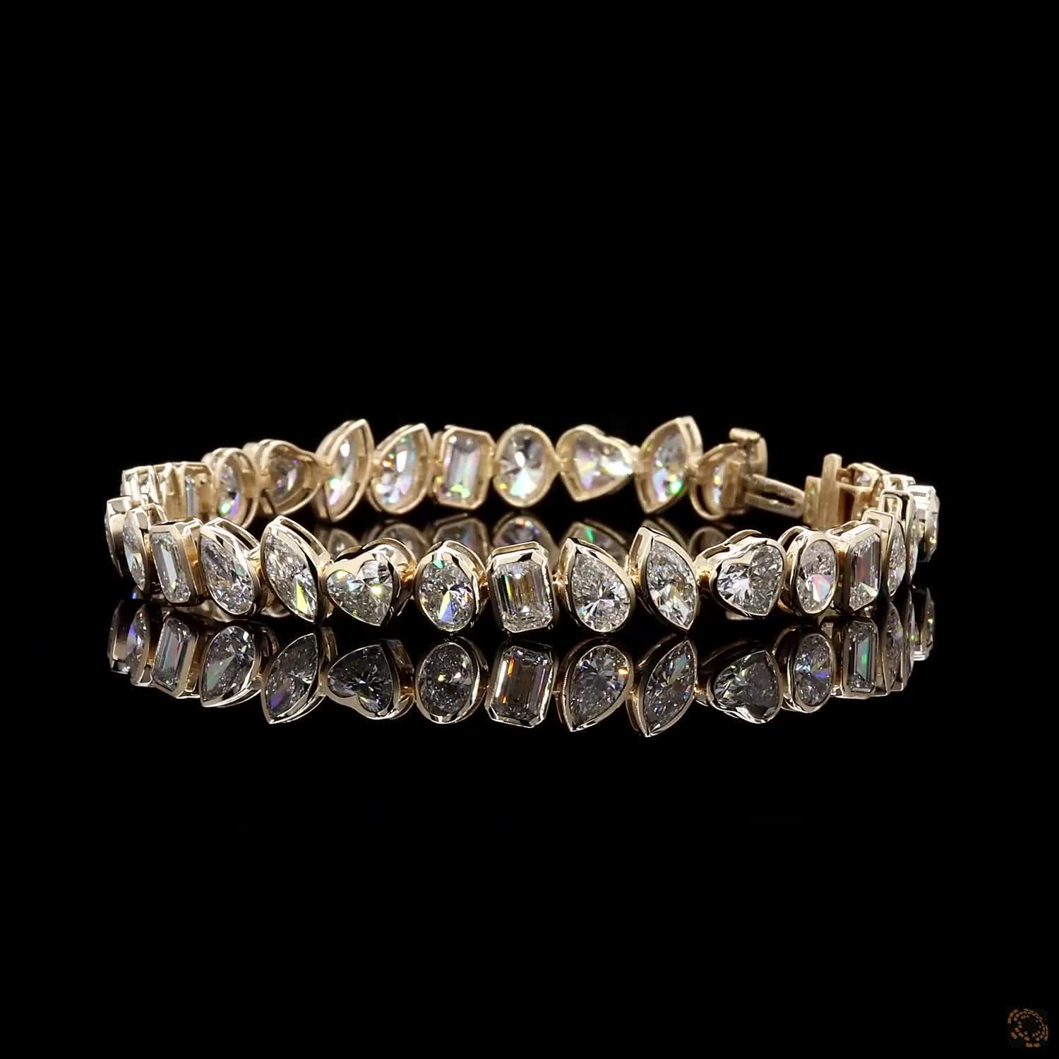 16.49 Ct Multi-Shape Bezel Set Moissanite Confetti Fancy Bracelet in 14K Yellow Gold | Mixed Cut Fancy Diamond Alternative Line Bracelet