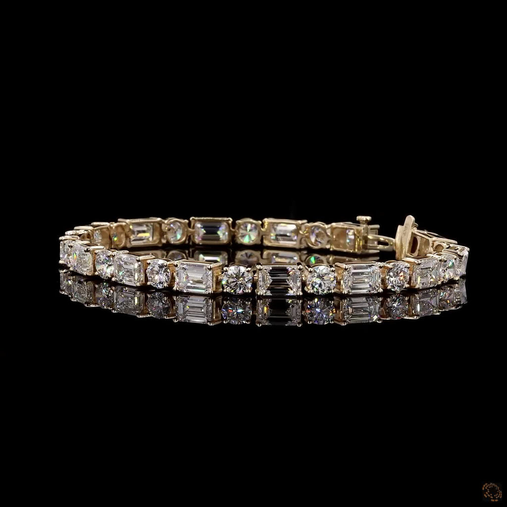 14.38 Ctw Luxury Round-Emerald cut Diamond Fancy Bracelet in Gold Setting