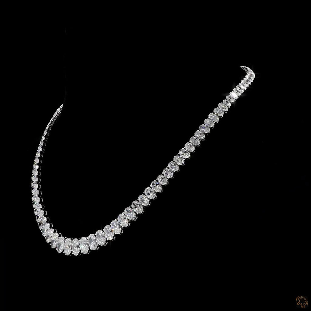 33.89Ct Oval Natural Diamond Graduated Tennis Necklace