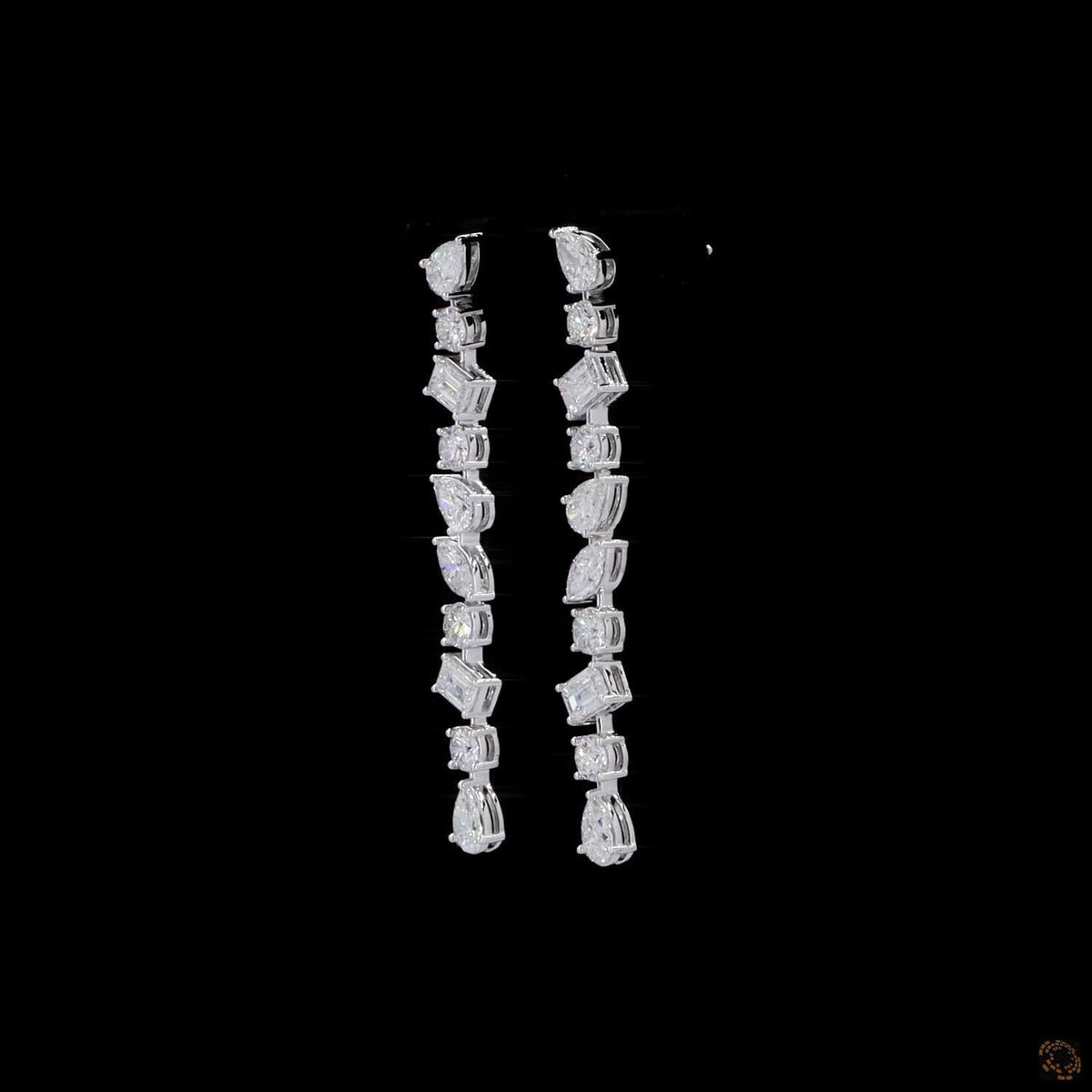 4.61 Ct Multi-Shape Diamond Linear Drop Earrings in White Gold