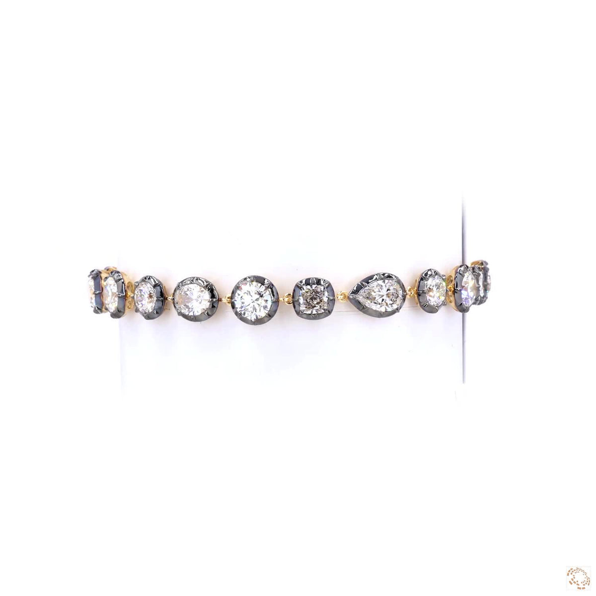 11.59 Ct Multi-Shape Diamond Bezel Tennis Bracelet in Two-Tone 14K Yellow Gold & Black Rhodium
