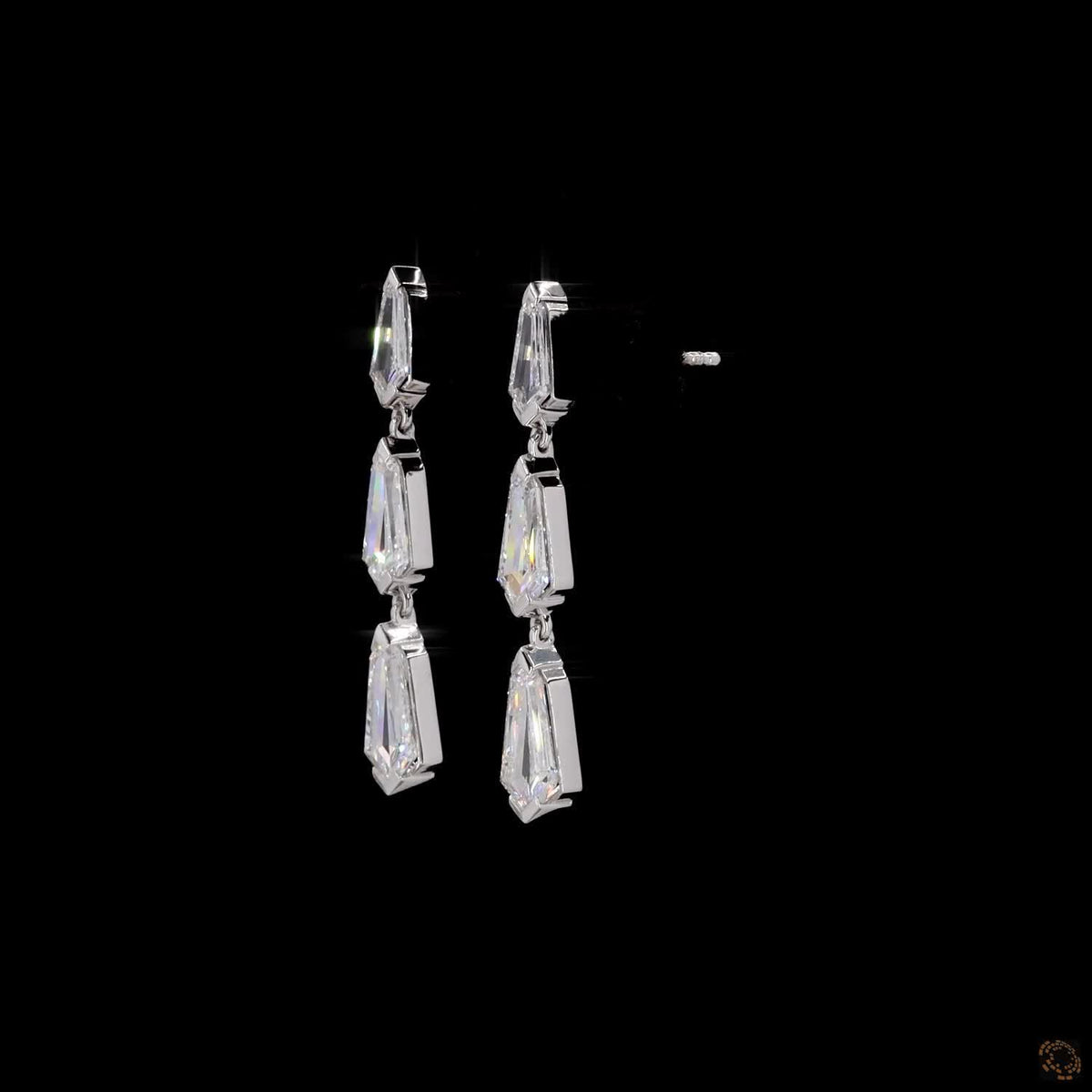3.97 Ct White Gold 3-Stone Shild Cut Diamond Linear Drop Earrings