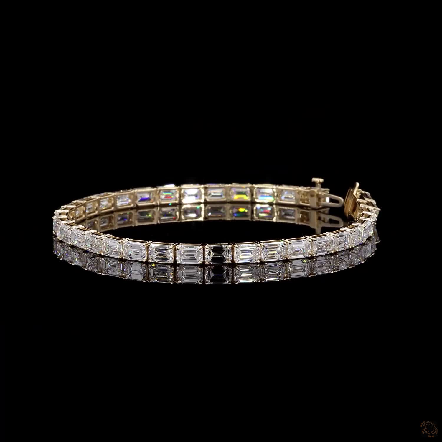 13.78 Ct East-West Emerald Cut Diamond Tennis Bracelet in 14K Yellow Gold