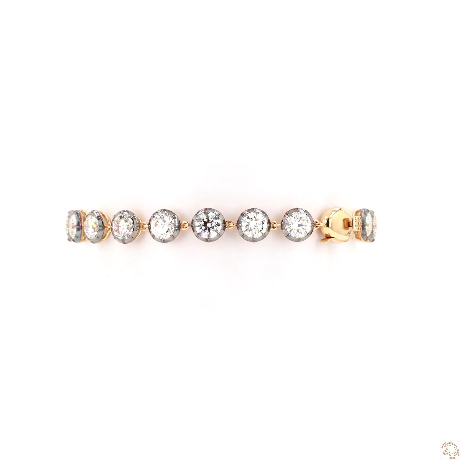 9.85 Ct Yellow Gold Blackened Bezel Round Diamond Station Bracelet