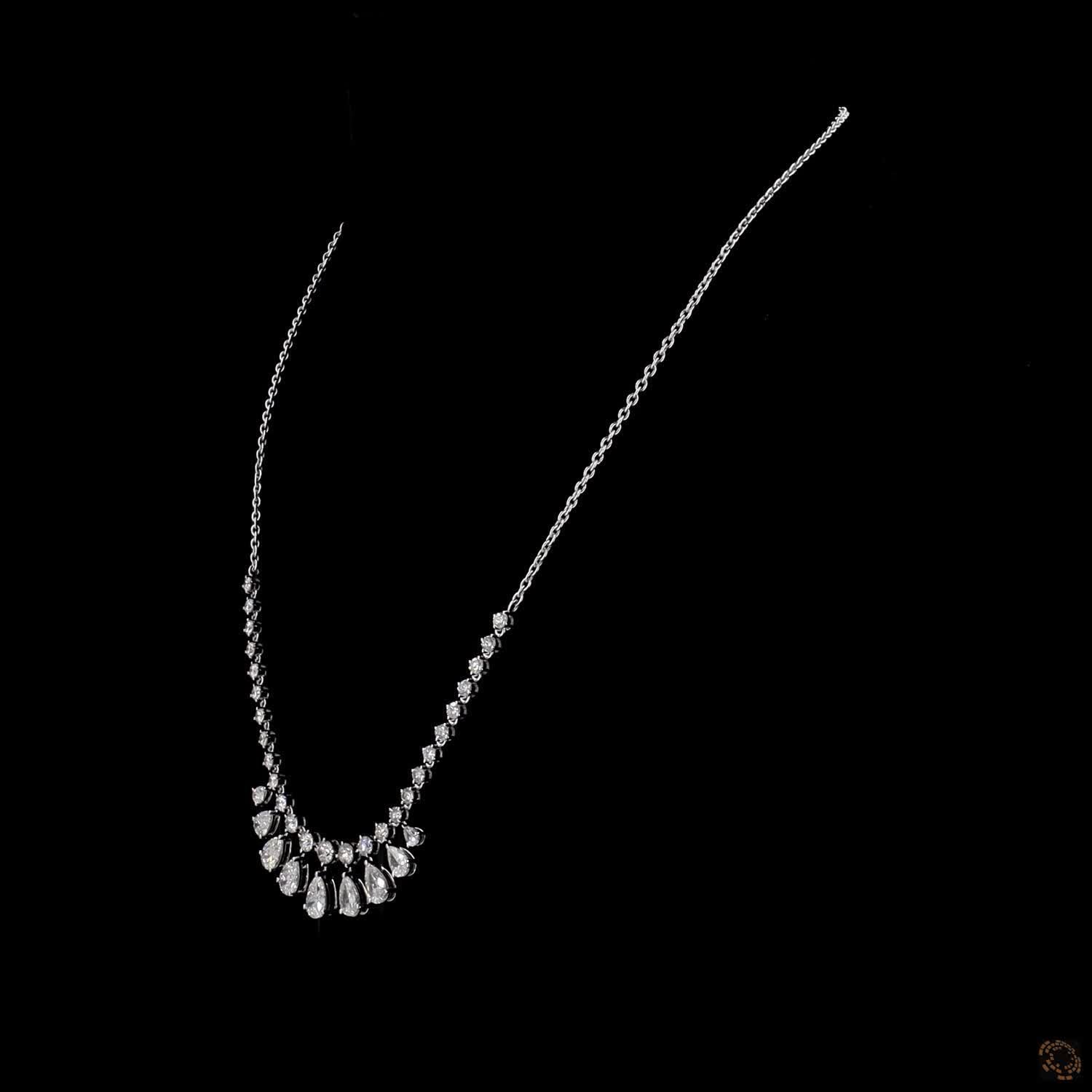 6.34 Ct Elegant fringe-style station necklace with a central arc of suspended, articulated pear-cut diamond drops
