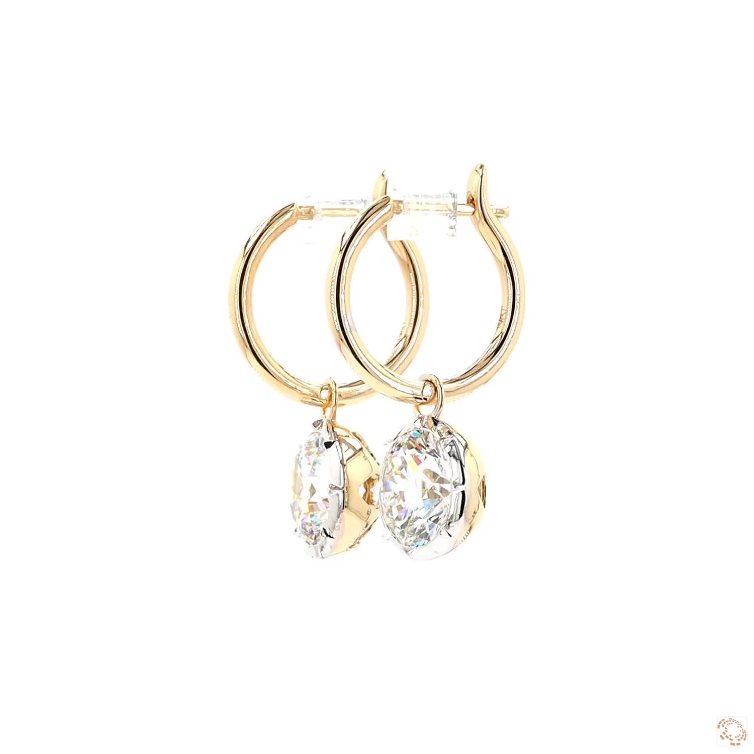 5.13 Ct 14K Gold Round Solitaire Diamond Dangle Hoop Earrings – White Metal Rimmed Charm Drops (Copy) (Copy)