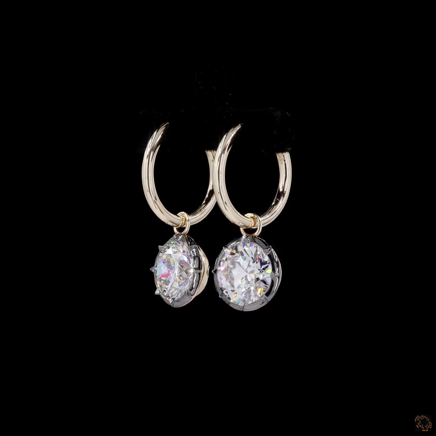 6.00 Ct 14K  Round Solitaire Diamond Dangle Hoop Earrings – Blackened Bezel Framed Charm Drops