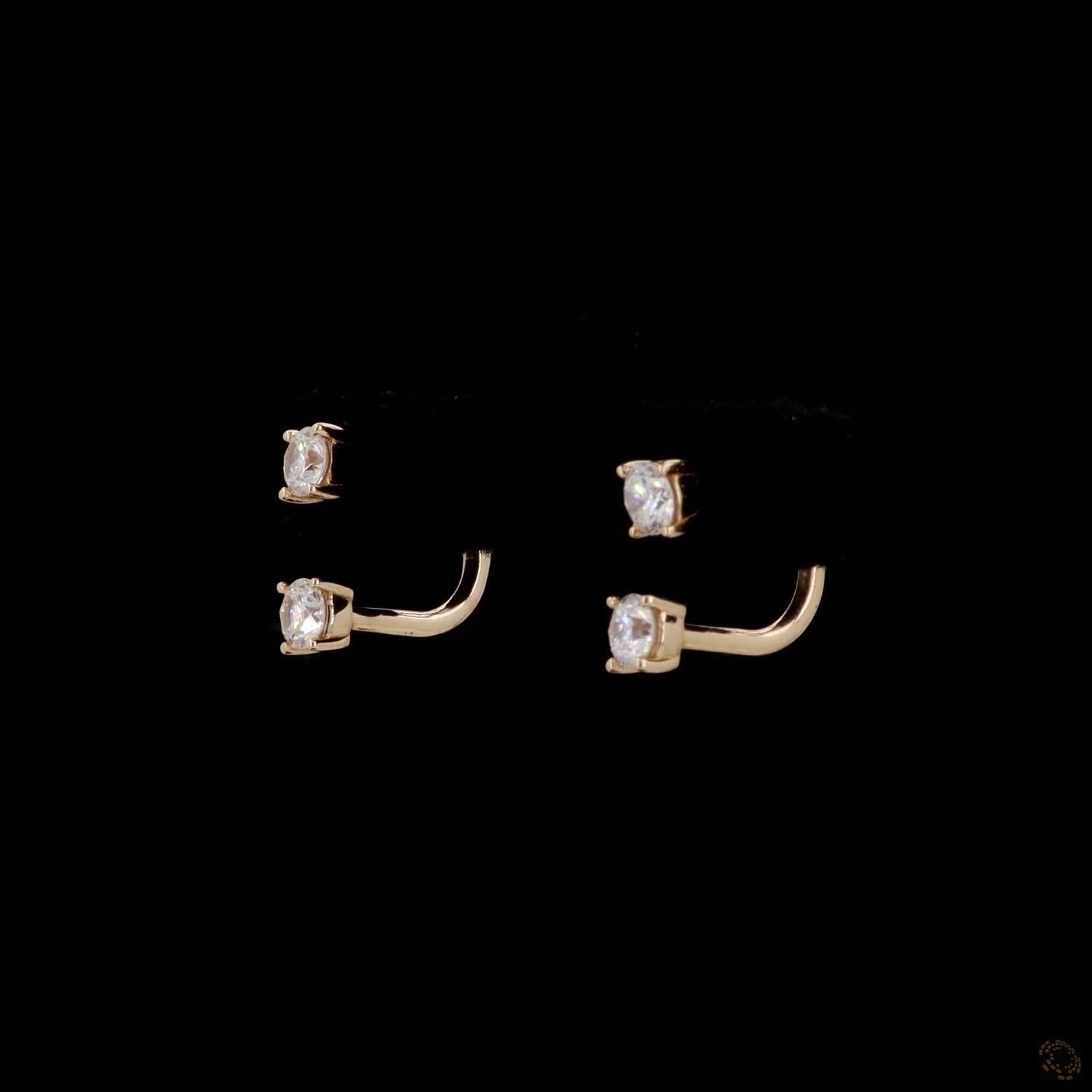 0.45 Ct 14K Yellow Gold Round Diamond Ear Jackets | Convertible Two-Stone Front-Back Solitaire Earrings
