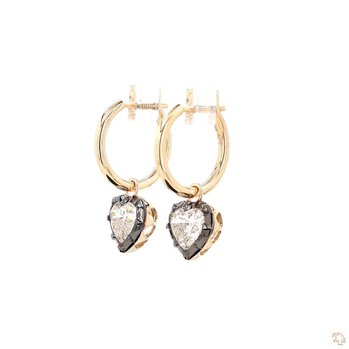 3.05 Ct Heart-Shaped Diamond Black Rhodium Bezel Huggie Charm Earrings