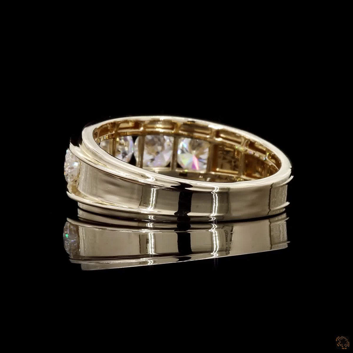 2.46 Ct Men's Channel Set Diamond Band, Yellow Gold Diamond Wedding Band, Round Diamond Men's Band, Thick Channel Set Ring