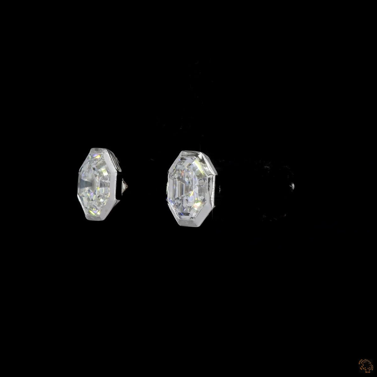 3.19 Ct 14K White Gold Octagon Cut Solitaire Bezel Set Stud Earrings