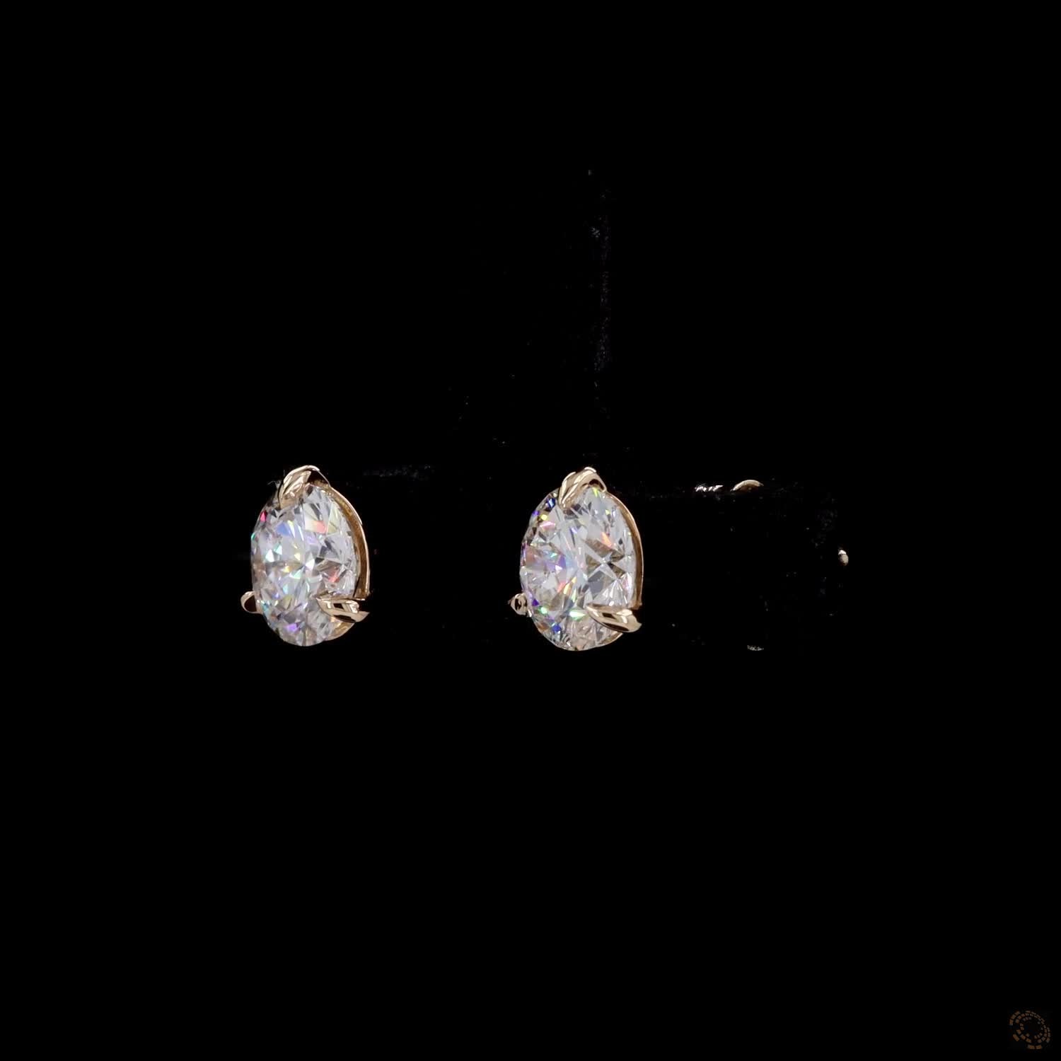 2.13 Ct Round Diamond Solitaire Stud Earrings, High-Polish 14K Yellow Gold 3-Prong Claw Martini Studs for Women