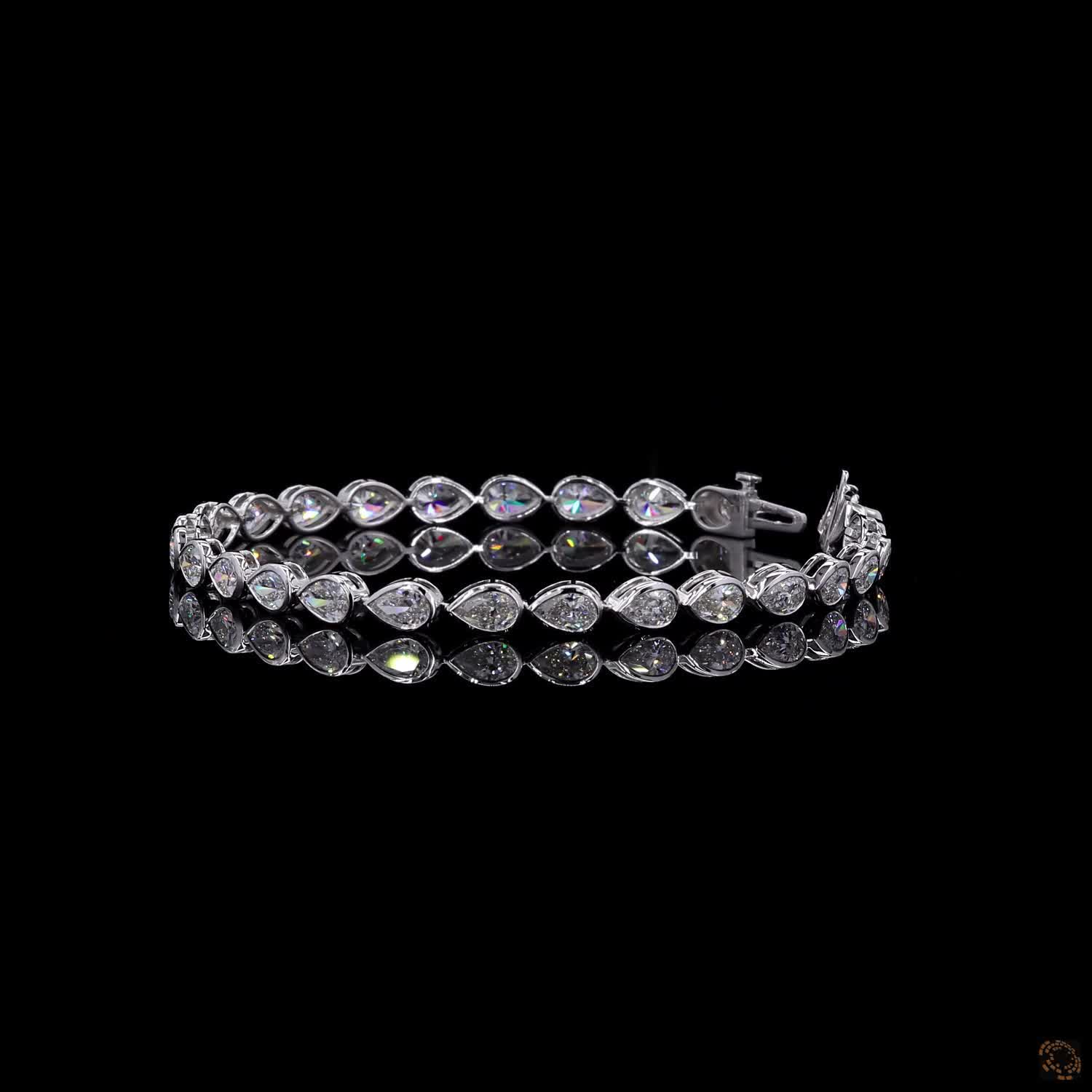 6.35 Ct Bezel-Set Pear Cut Diamond Tennis Bracelet in 14K White Gold