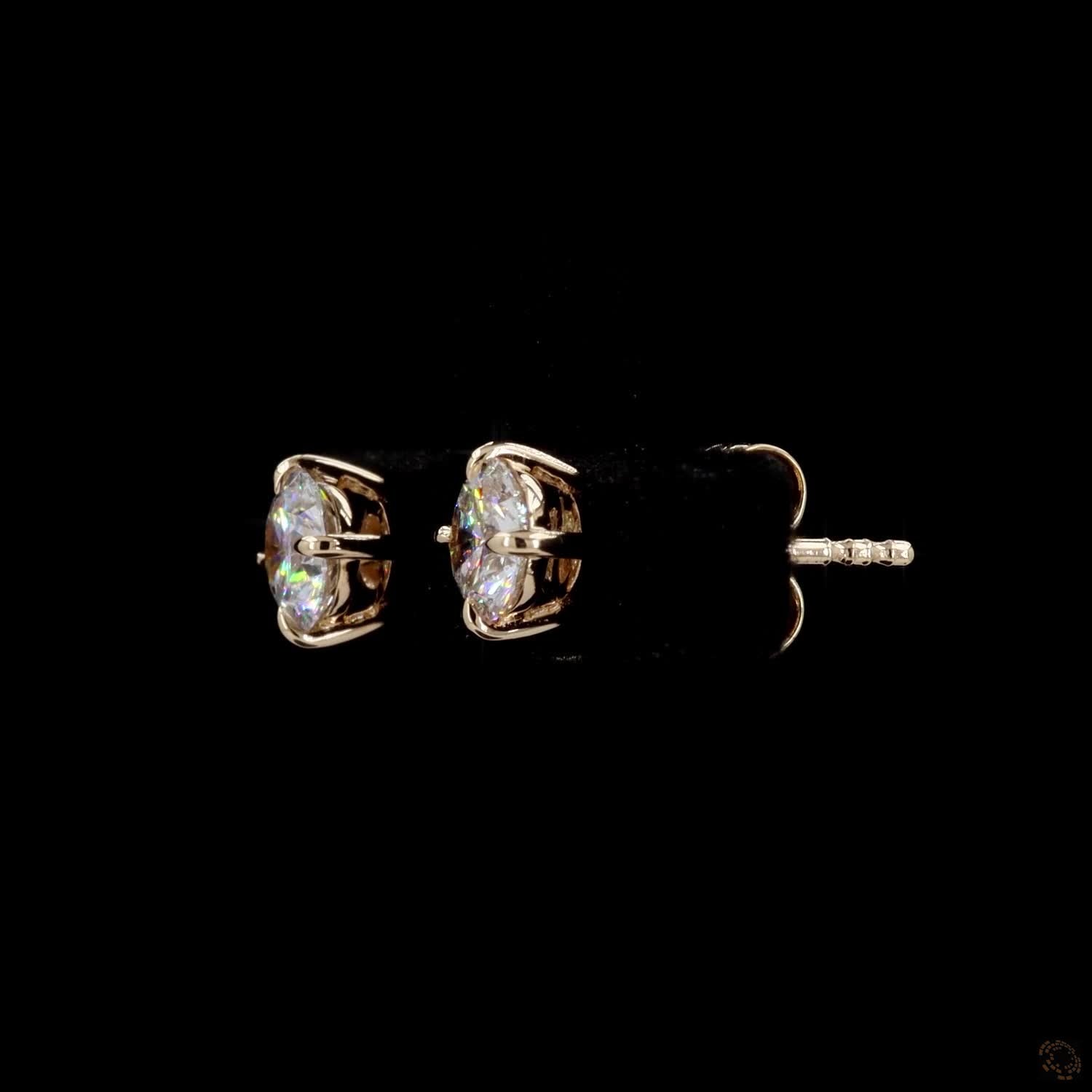 0.94 Ct Round Cut Diamond Solitaire Stud Earrings in 14K Yellow Gold | Compass-Set 4-Prong Single Claw Basket Studs