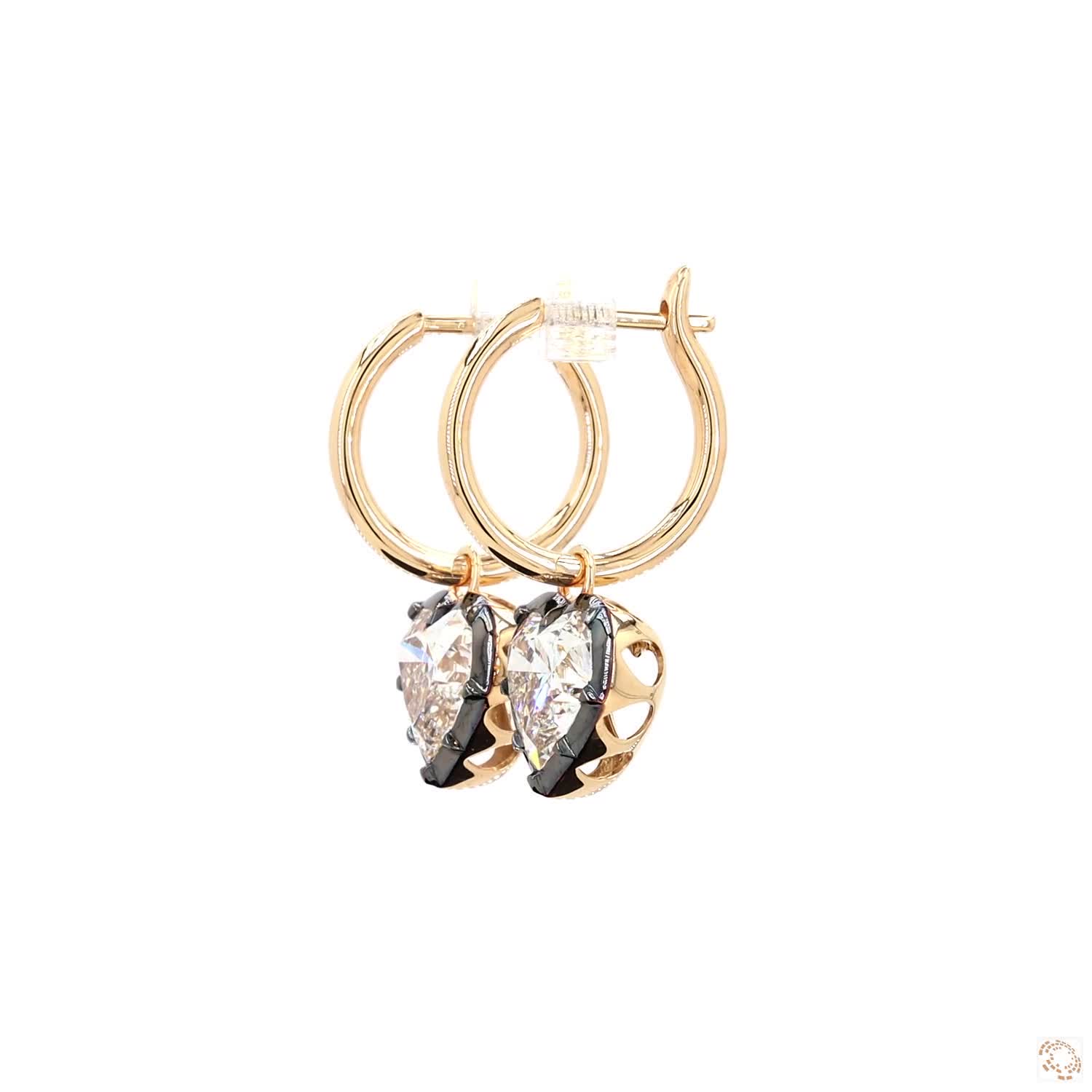6.19 Ct Black & Gold Heart Solitaire Dangle Earrings | Luxury Heart Cut Crystal Earrings