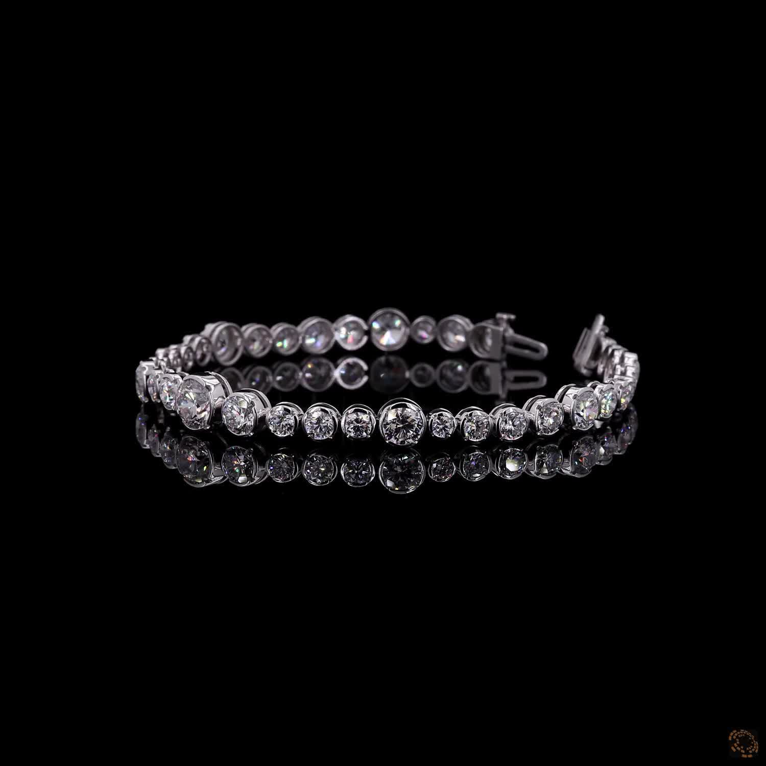 10.22 Ct White Gold Bezel Tennis Bracelet, Round Cut Moissanite Eternity Bracelet, Modern Stackable Fine Jewelry, Minimalist Bridal Gift