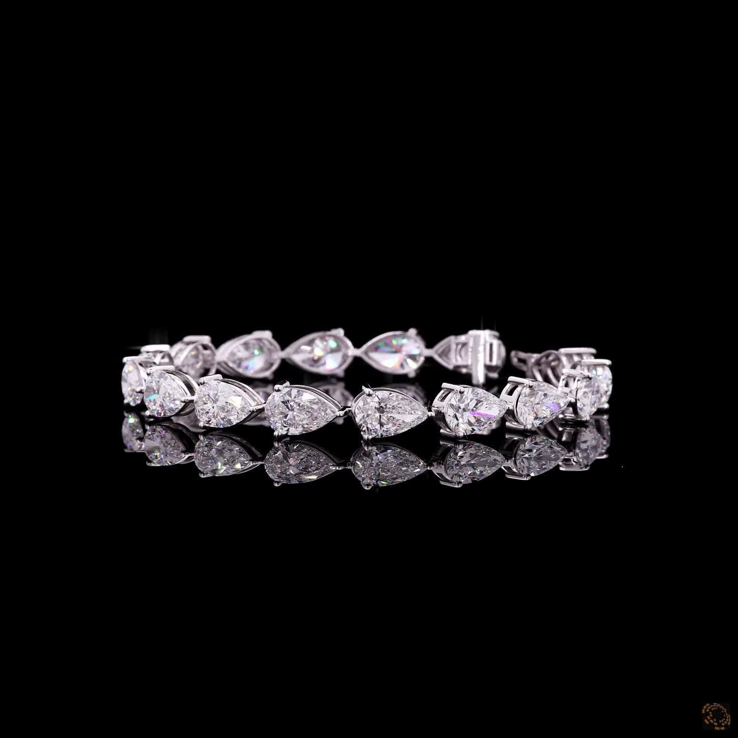 26.03 Ct 14K White Gold Pear Cut Moissanite Tennis Bracelet with Double Latch Box Clasp