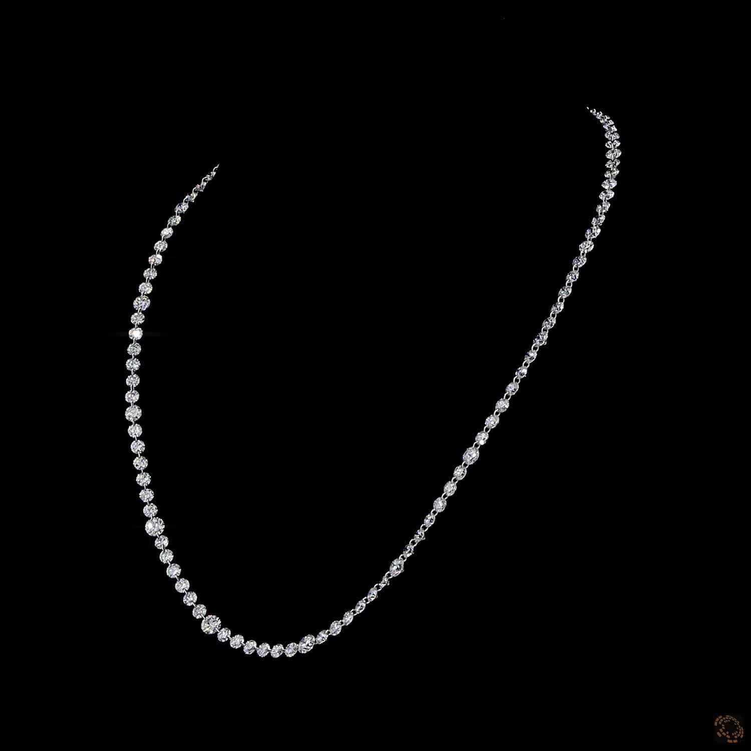 22.72 Ct Delicately Graduated Round Cut Lab-Grown Diamond Tennis Necklace in 14K White Gold