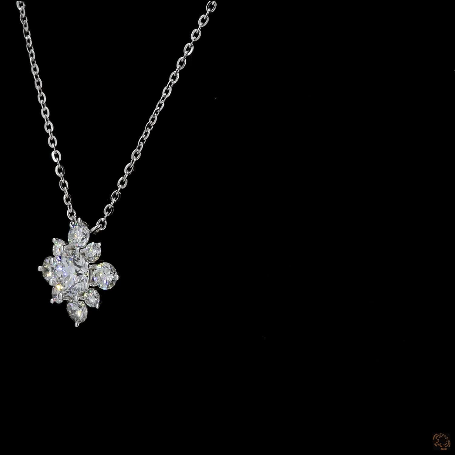3.10 Cts Pendant Necklace with a Brilliant Round Center Stone and Multi-Stone Cluster