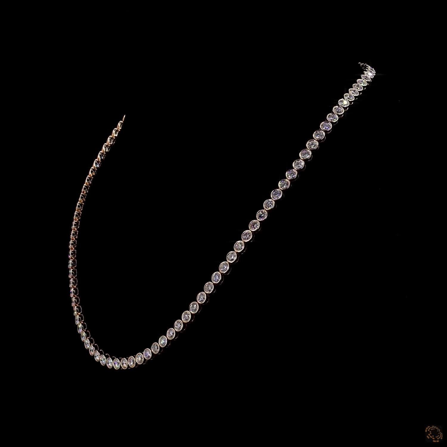 19.13 Ct Graduated Round Bezel Set Solitaire Tennis Choker Necklace in Gold