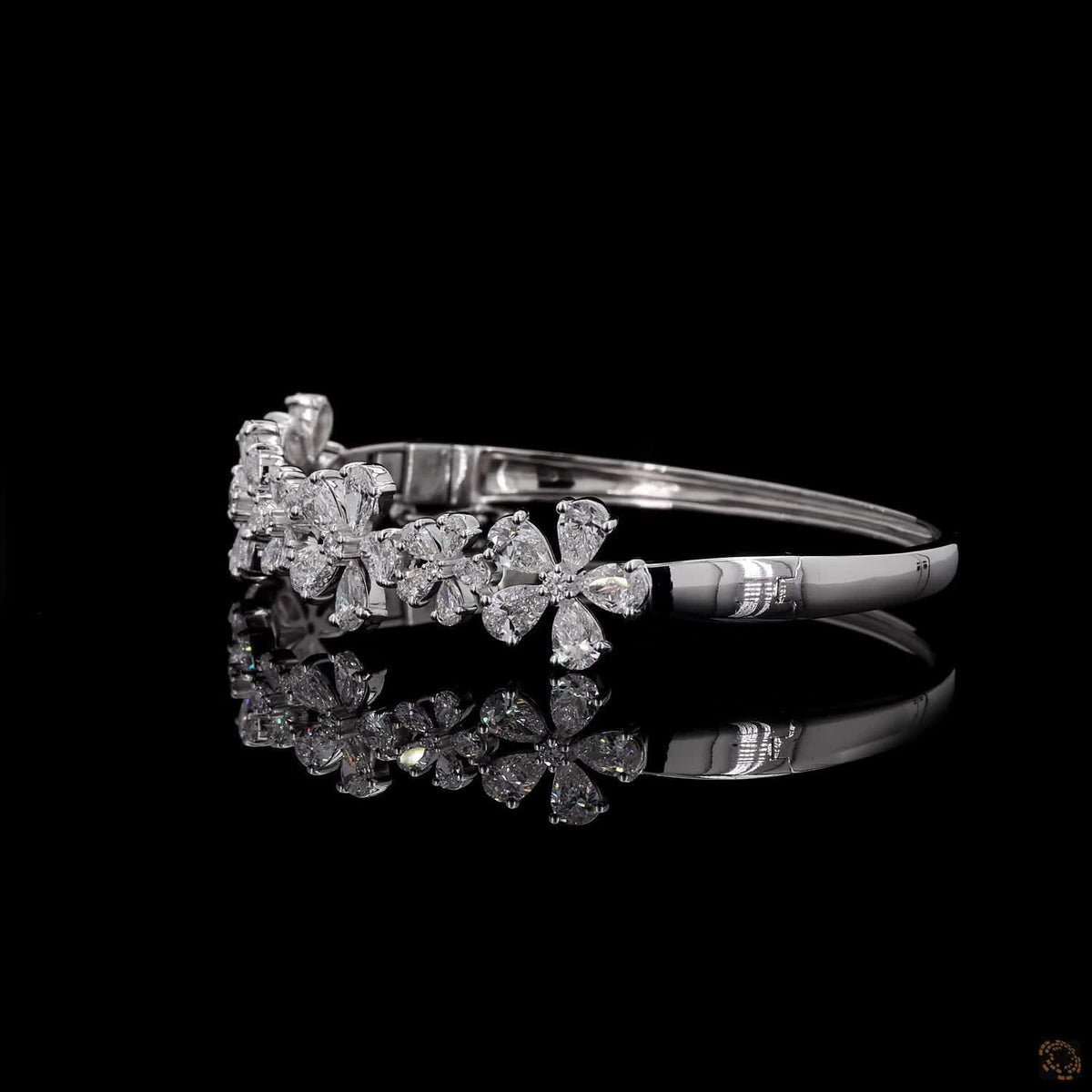 8.72 Ct Diamond Flower Cluster Station Bangle Bracelet in White Gold