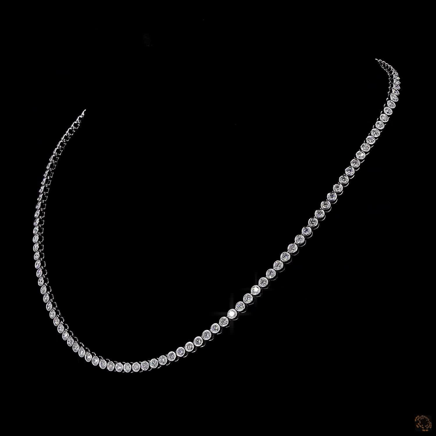 6.59 Ct White Gold Round Diamond Bezel Riviera Graduated Necklace
