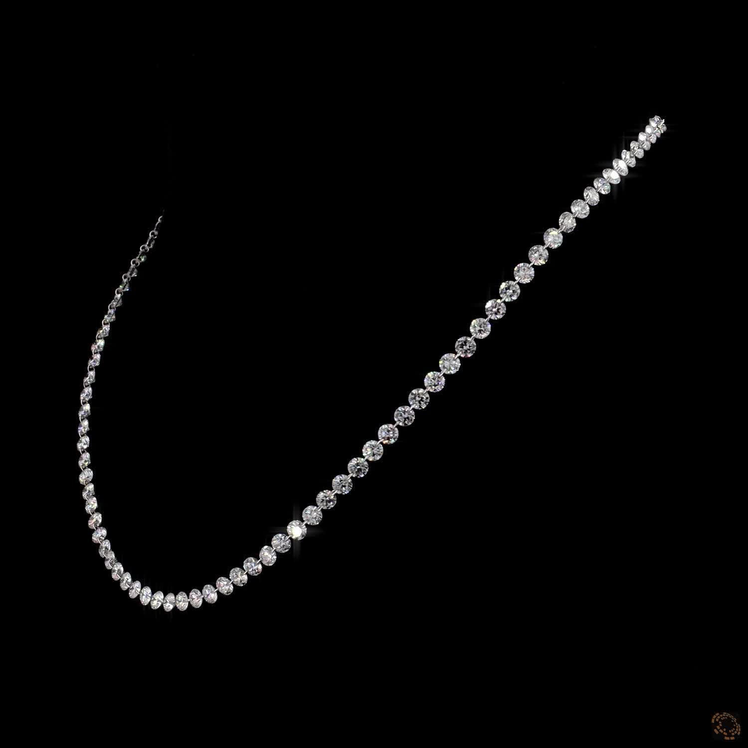 17.86 Ct White Gold Graduated Diamond Statement Tennis Necklace with Adjustable Chain