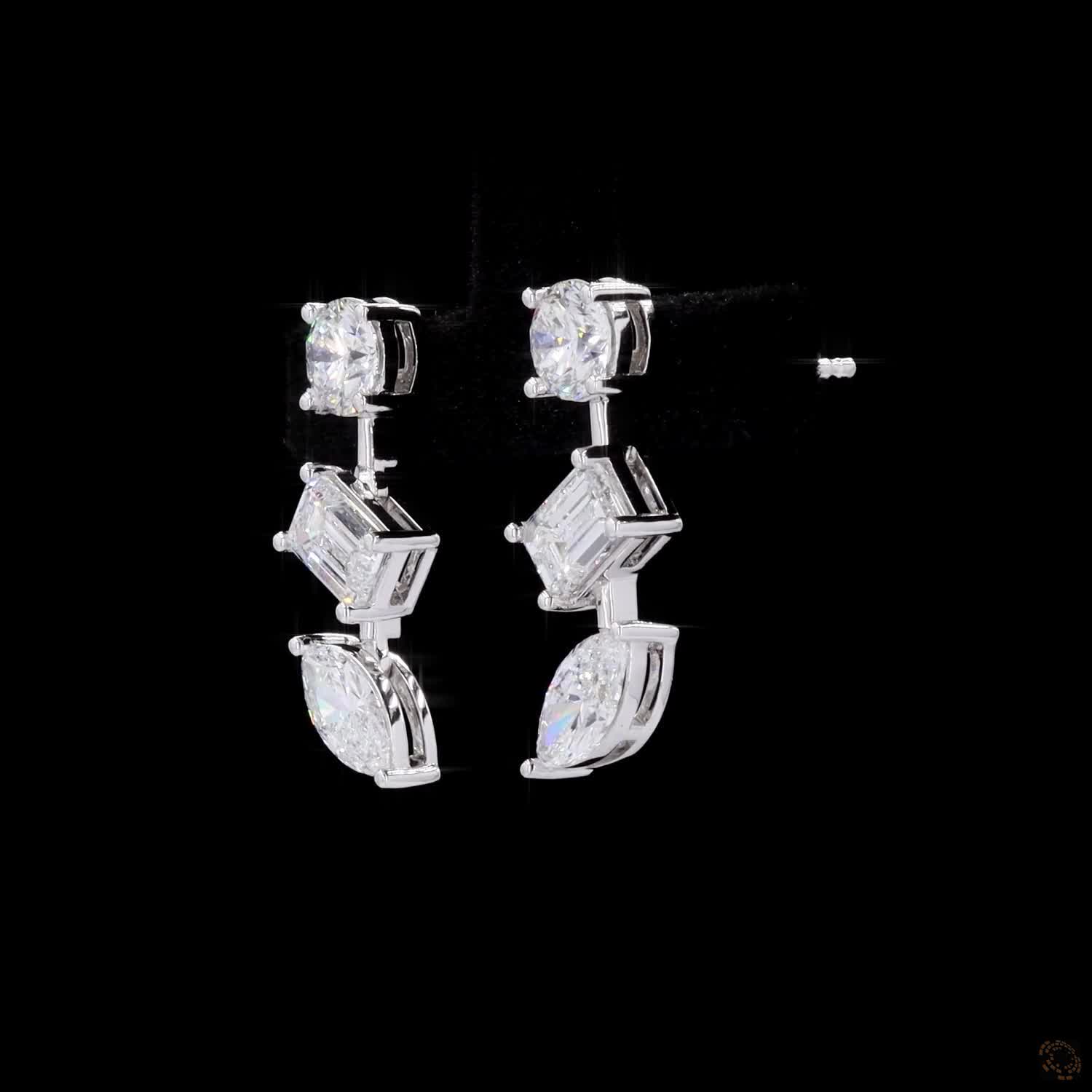3.26 Ct White Gold Multi-Cut Geometric Drop Earrings