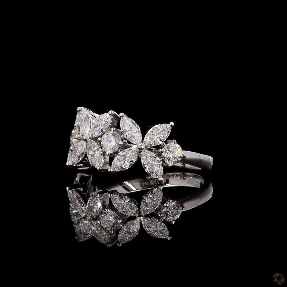 1.82 Ct Vintage Inspired Floral Diamond Ring | Marquise & Round Cut Lab Grown Diamonds | Anniversary Gift for Her