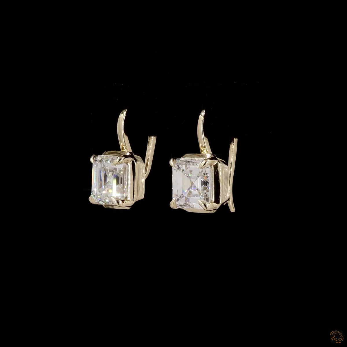 3.06 Ct Yellow Gold Asscher Cut Diamond Solitaire Leverback Drop Earrings