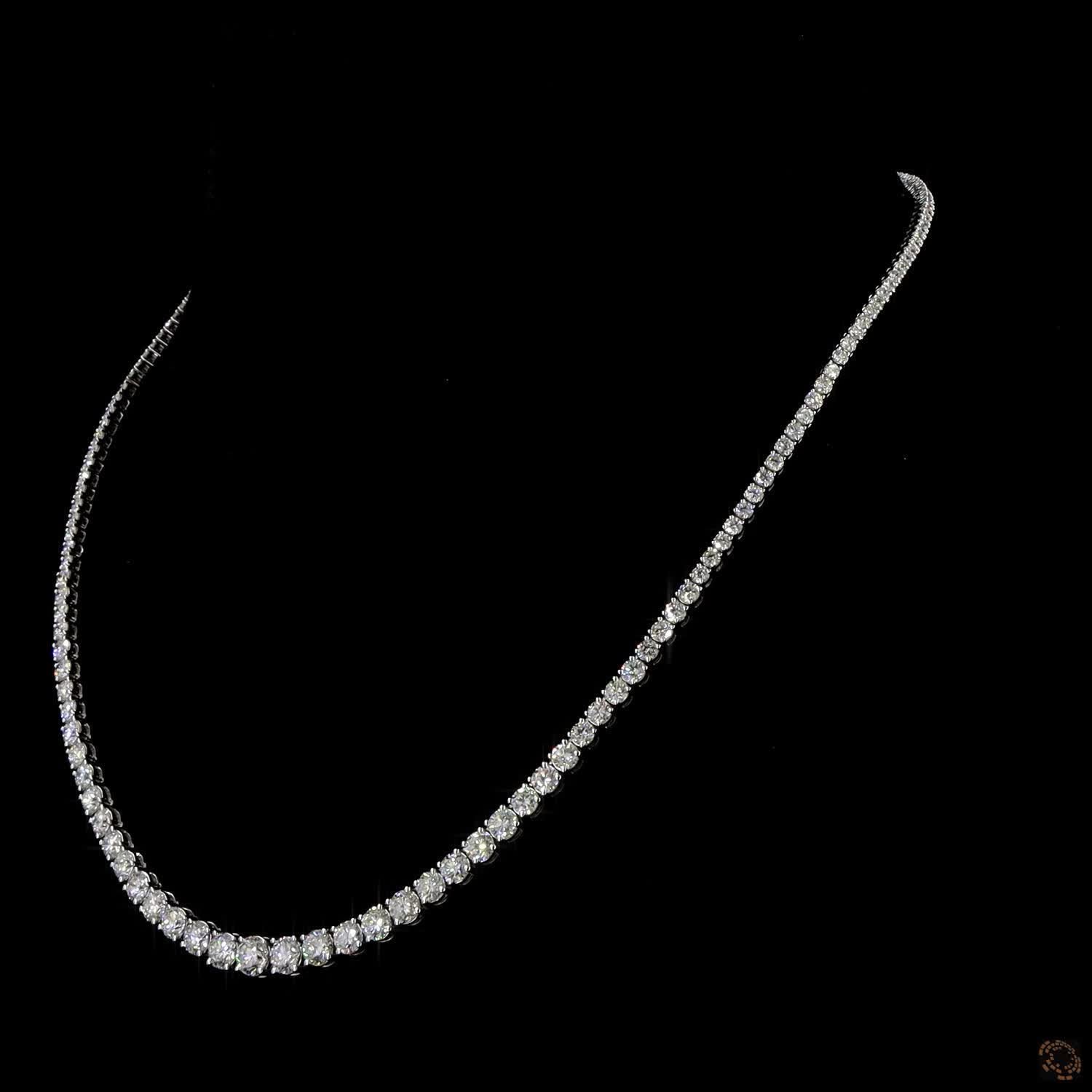 9.18 Cts 14K WHITE GOLD Round Shape Tennis Necklace