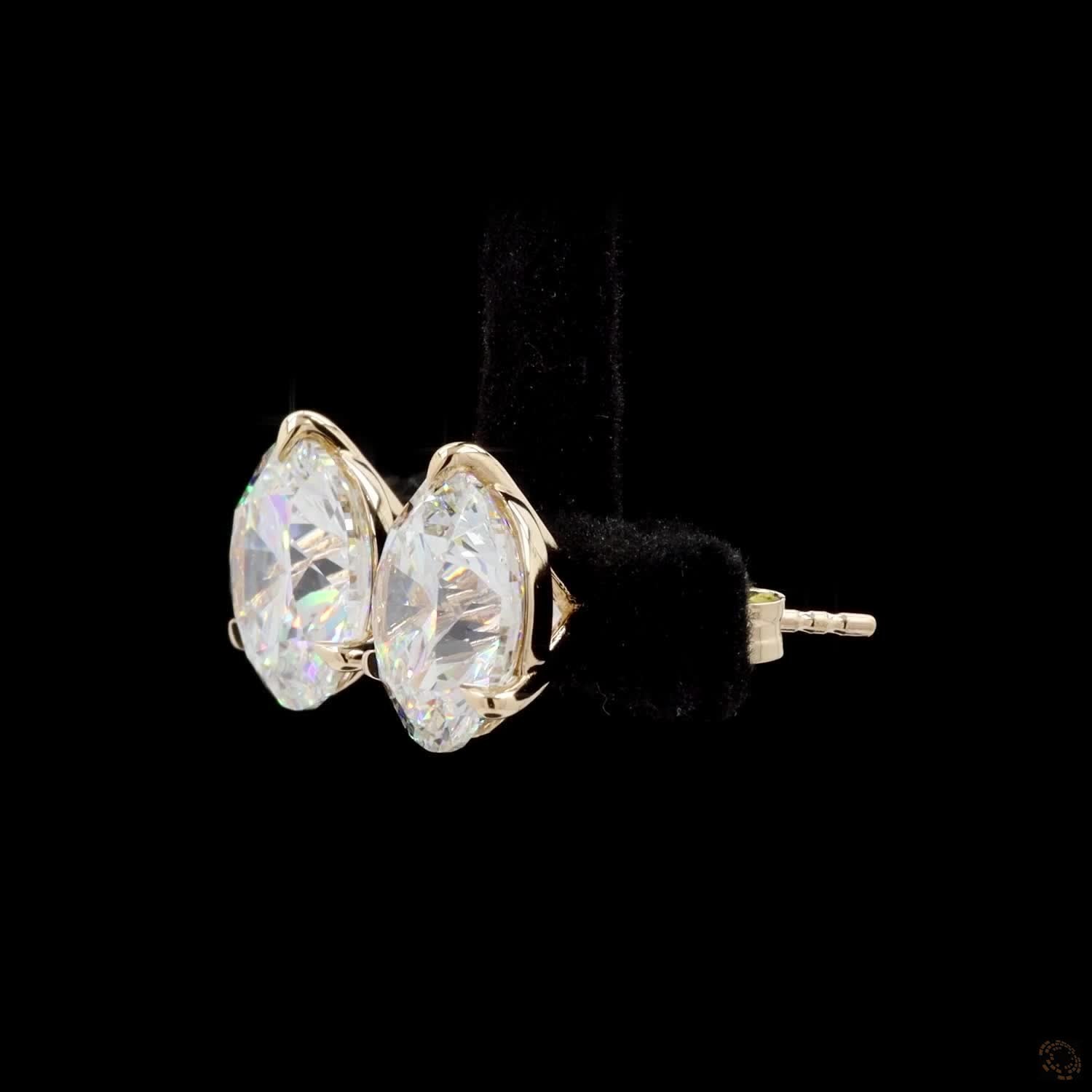 8.03 Ct Round Diamond Solitaire Stud Earrings, High-Polish 14K Yellow Gold 3-Prong Martini Studs for Women