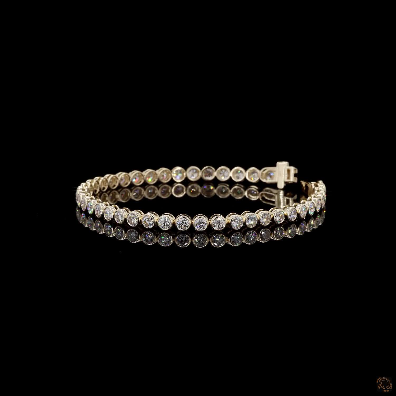 7.32 Ct  Round Cut Diamond Bezel Fancy  Bracelet in 14K Yellow Gold – Modern Full Bezel Setting