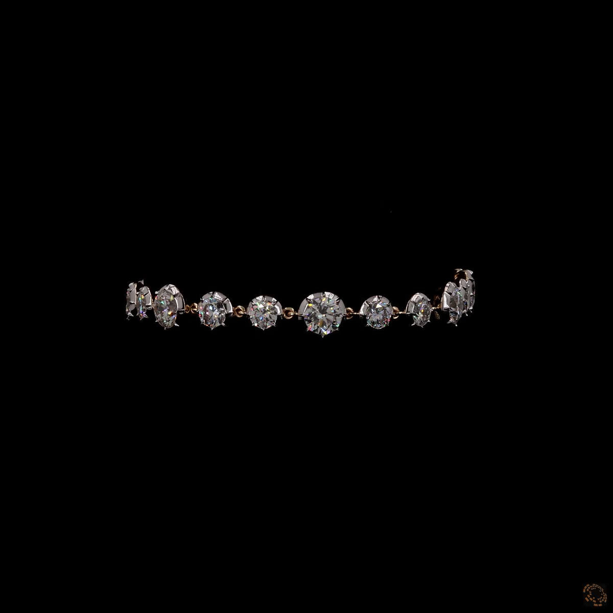 9.39 Ct Yellow Gold Graduated Round  Bracelet, Station Link Tennis Line Bracelet, Fine Bridal & Evening Jewelry