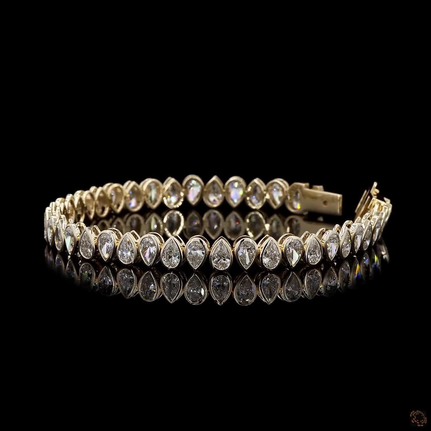 10.27 Ct Yellow Gold Pear Cut  Bezel Bracelet, Vertical Teardrop Eternity Line Bracelet, Modern Romantic Fine Jewelry