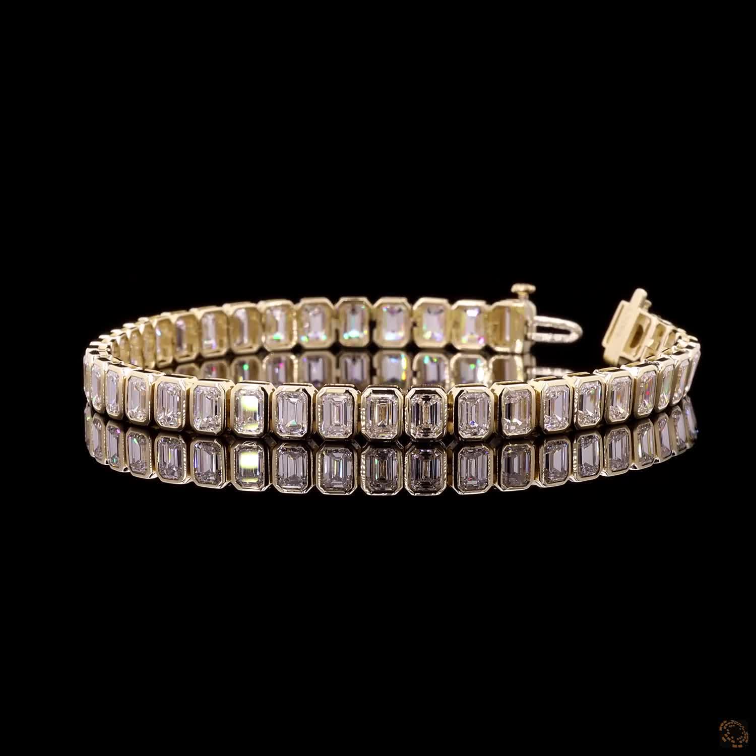 16.92 Ct Yellow Gold Emerald Cut Bezel Fancy  Bracelet, Modern Bezel Set Moissanite Statement Bracelet, Architectural Stackable Fine Jewelry, Gift for Her
