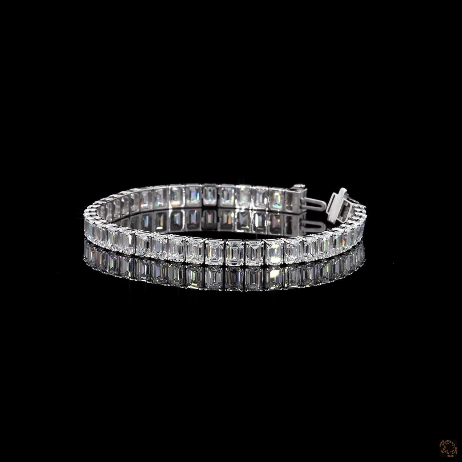 9.88 Ct White Gold Emerald Cut Tennis Bracelet, Vertical Emerald Moissanite Eternity Bracelet, Modern Architectural Fine Jewelry, High-End Bridal Gift