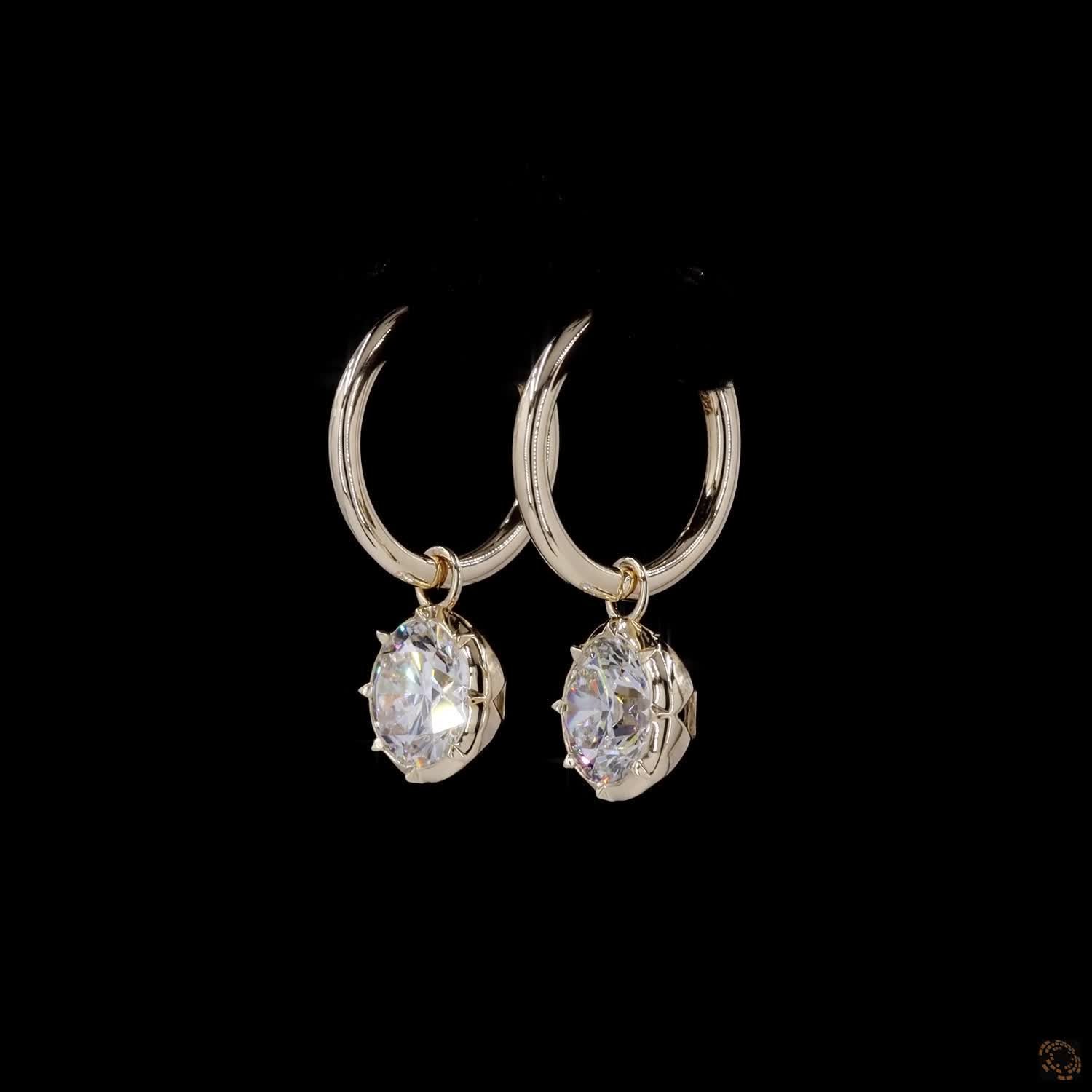 4.11 Ct Round Diamond Solitaire Bezel Drop Earrings in 14K Gold | Classic Charm Huggie Hoops