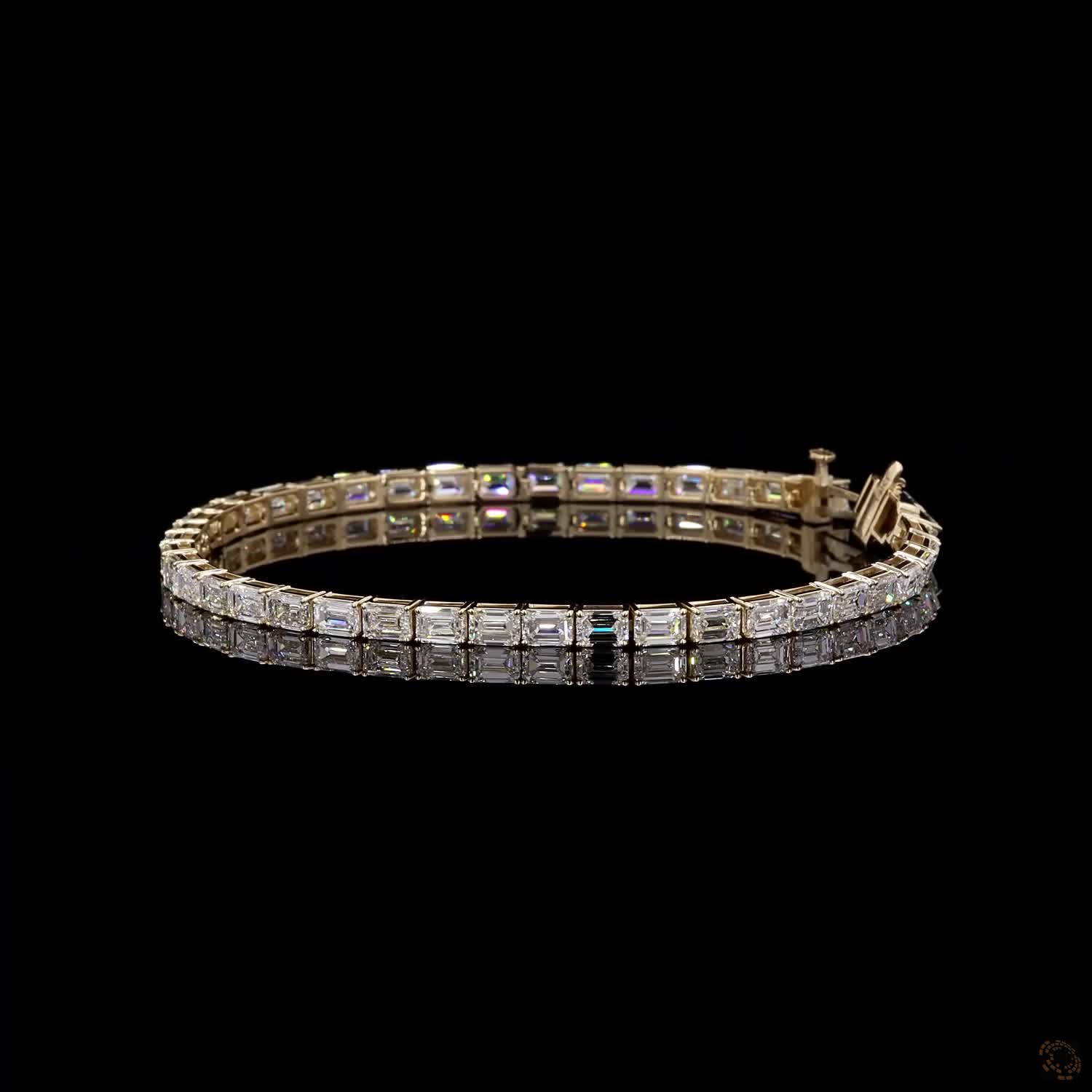 9.16 Ct East-West Emerald Cut Diamond Tennis Bracelet in 14K Yellow Gold