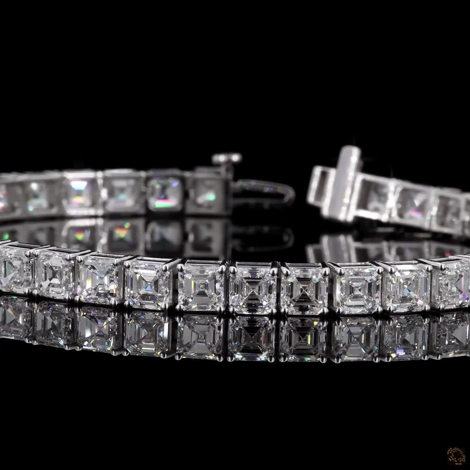 16.46 Ct Asscher Cut Diamon Fancy Bracelet in 14K White Gold – Channel-Style Basket Setting