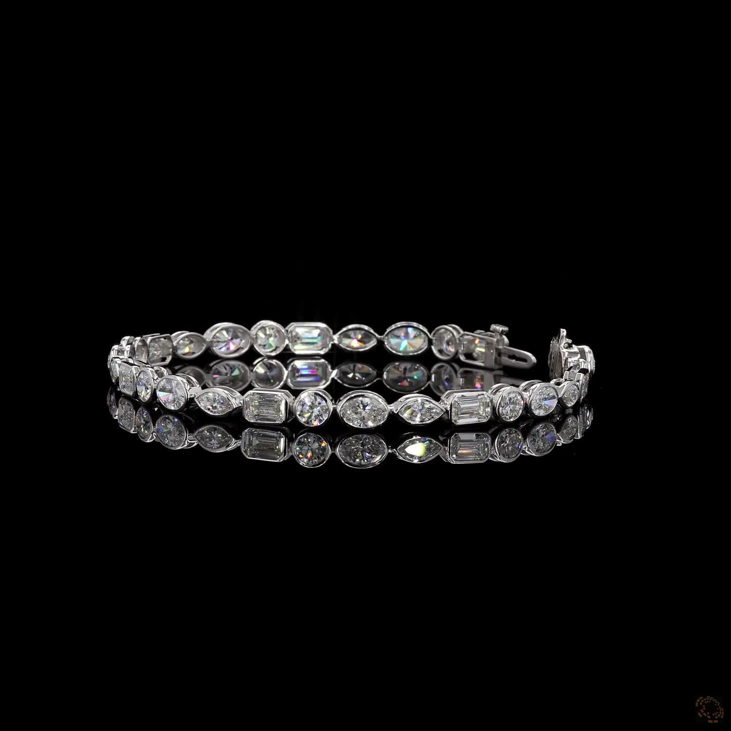 9.35 Ct Multi-Shape Diamond Bezel Station Line Bracelet in White Gold