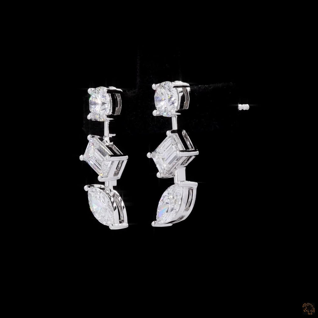 3.26 Ct Three Stone Dangle Drop Earrings