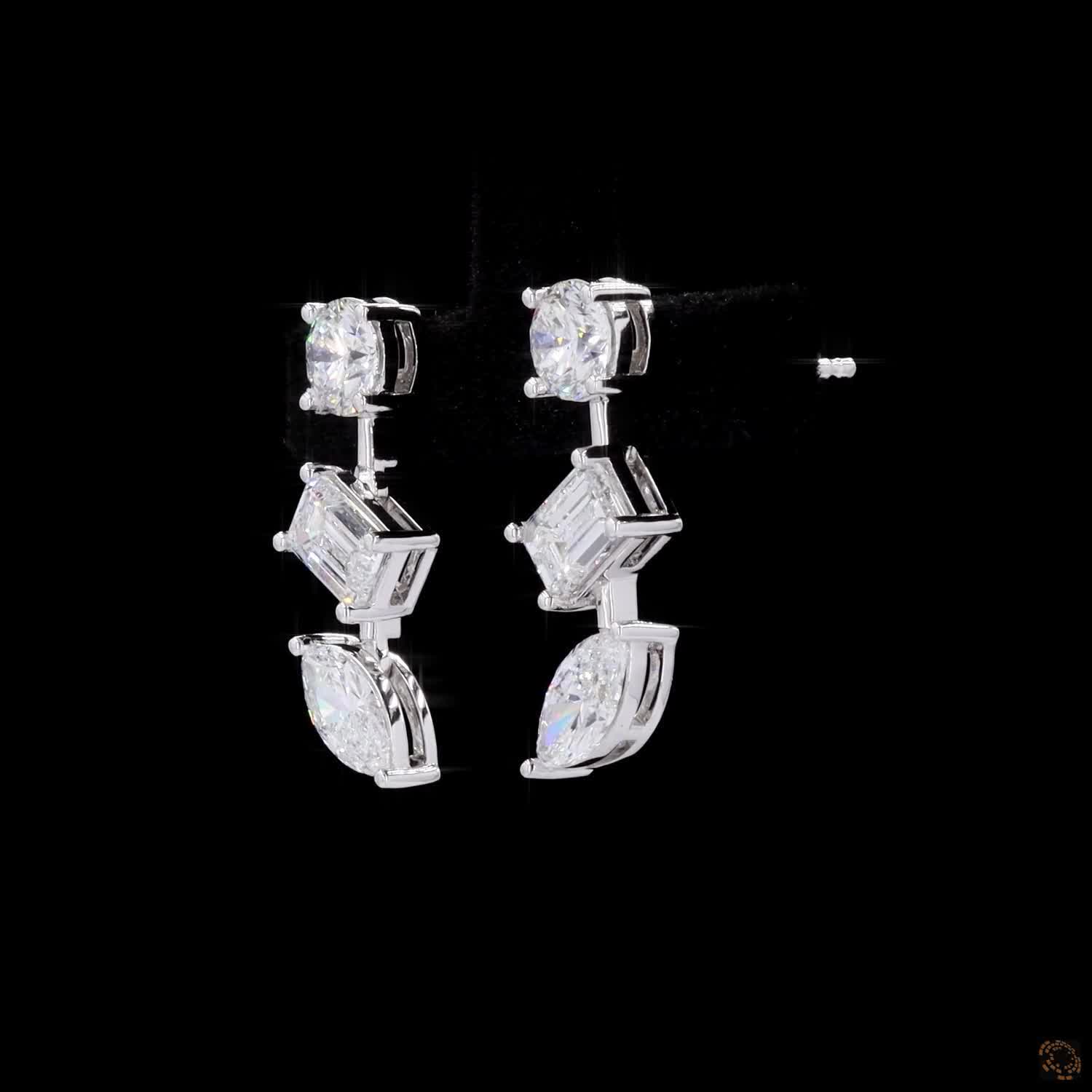 3.26 Ct Three Stone Dangle Drop Earrings