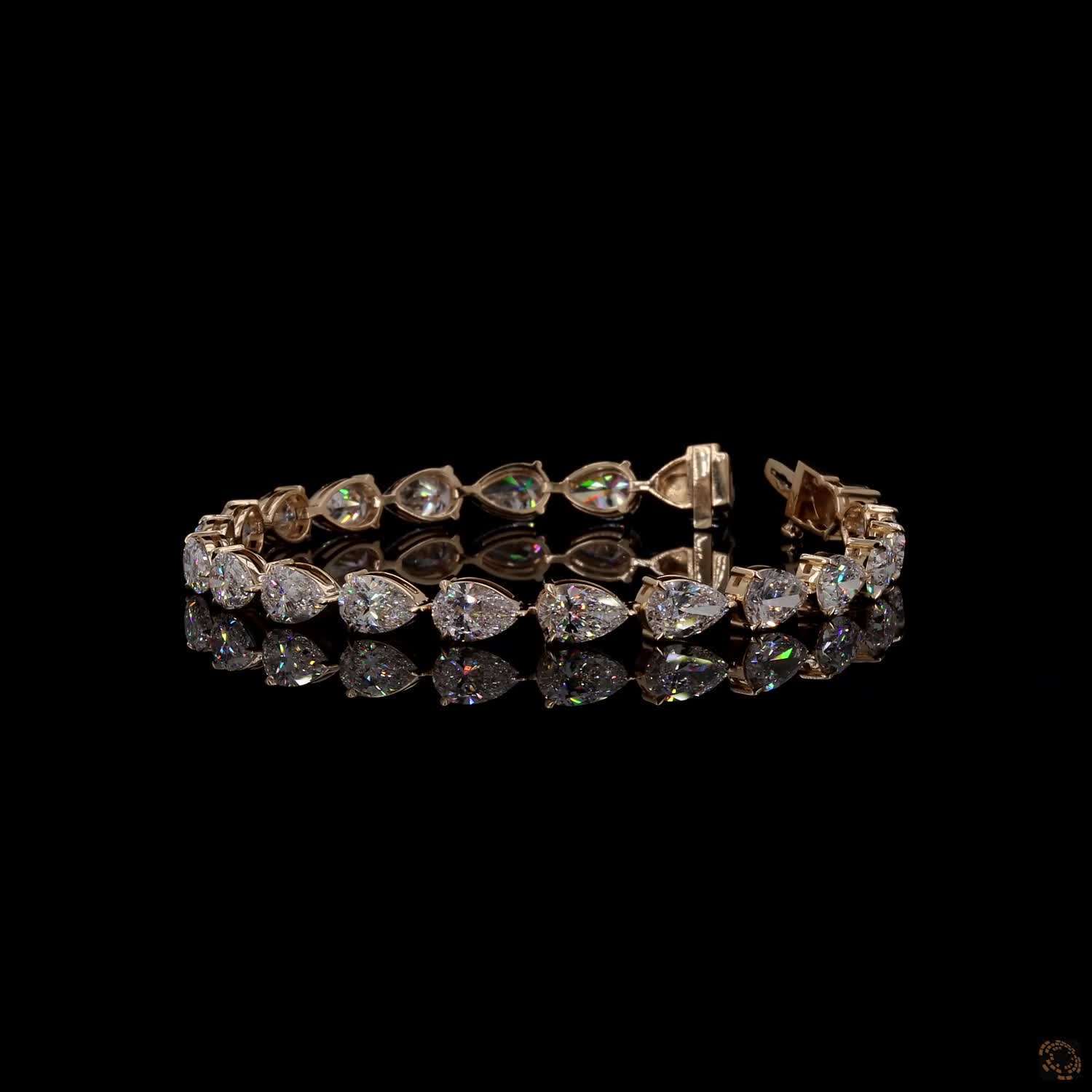 14.43 Ct Pear Cut Diamond Tennis Bracelet in Yellow Gold / Rose Gold